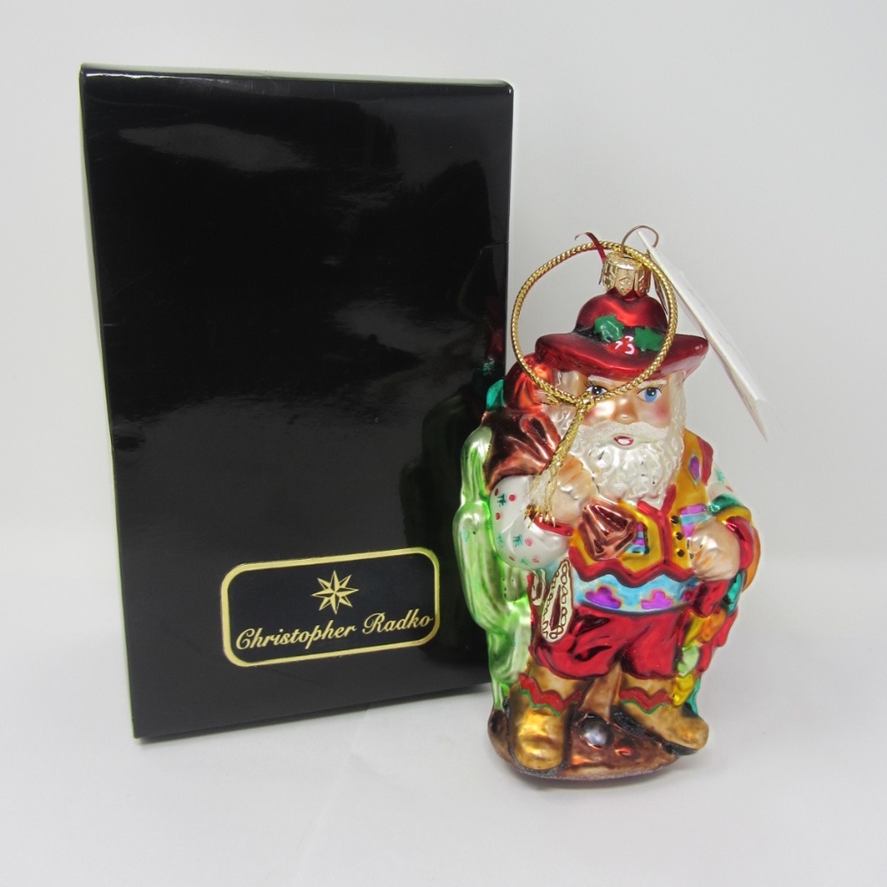 Christopher Radko Cowboy Santa Ornament 00-QVC-2 w/Box 5.5" Hand Blown Glass